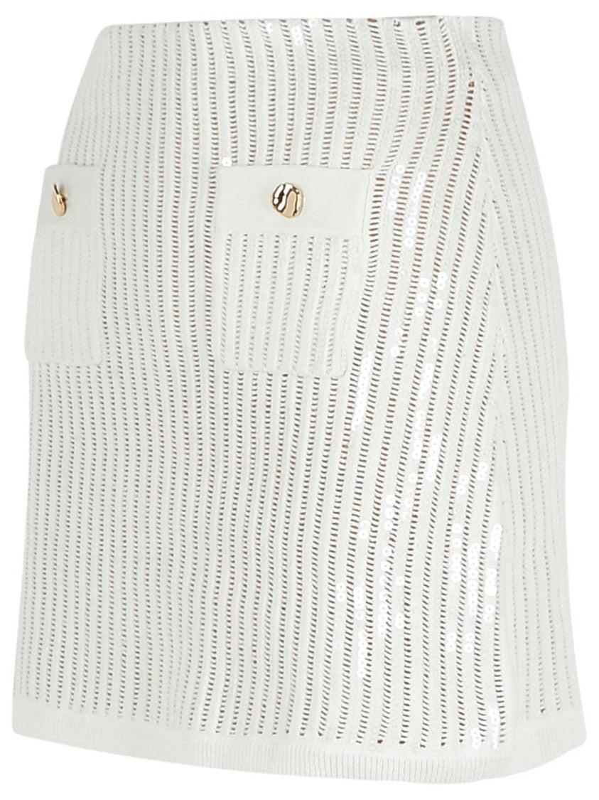 Self-Portrait Crochet' White Cotton Blend Skirt
