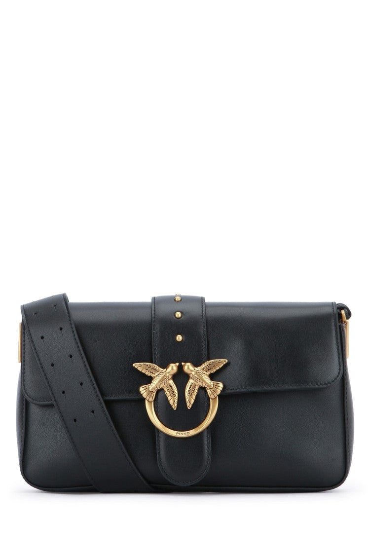 Pinko Rectangular Black Leather Shoulder Bag