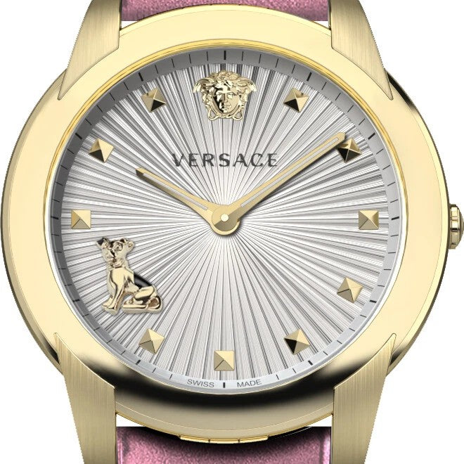 Versace Gold-Tone Stainless Steel Women's Analog Quartz Watch With Pink Calf Leather Strap