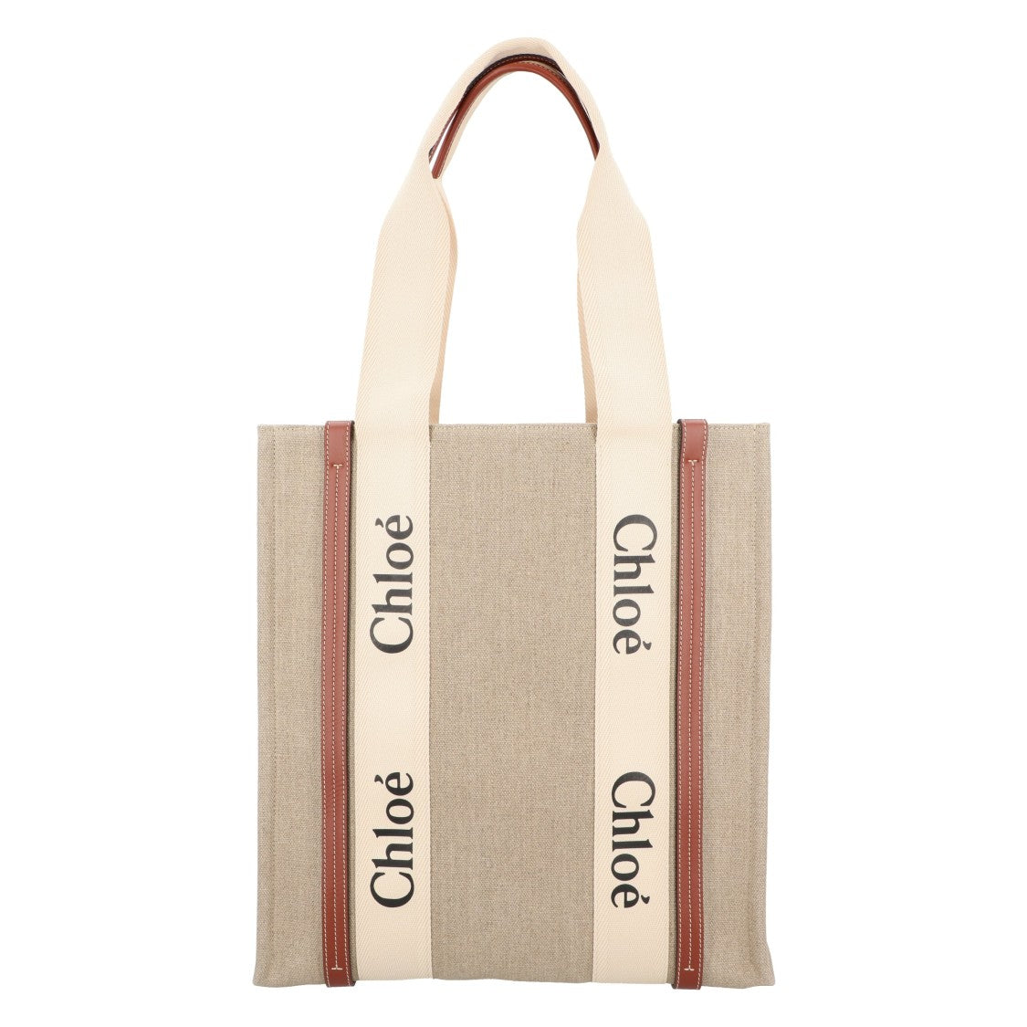 Chloé Woody Tote Bag In Linen & Leather