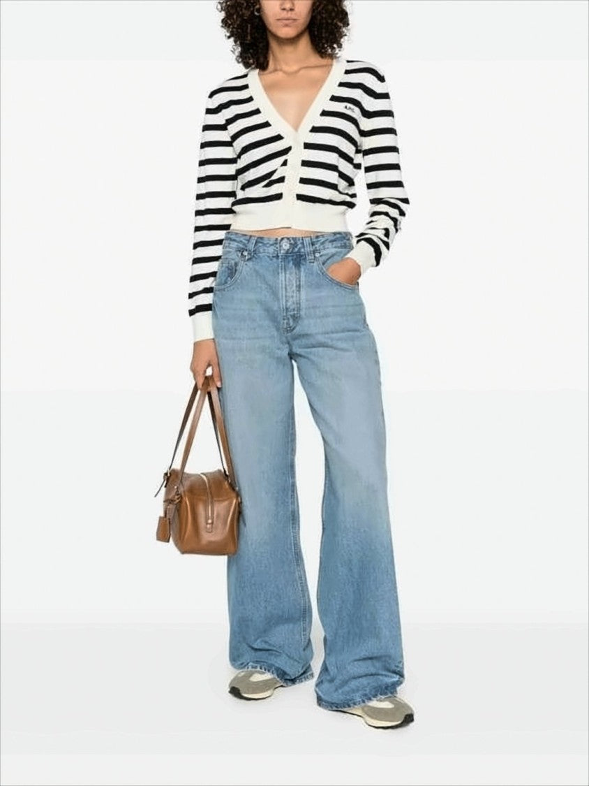 A.P.C. Cropped Black And White Striped Cardigan