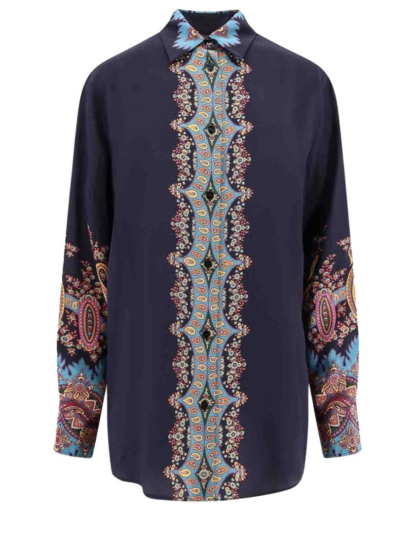 Etro Navy Blue Paisley Silk Blouse