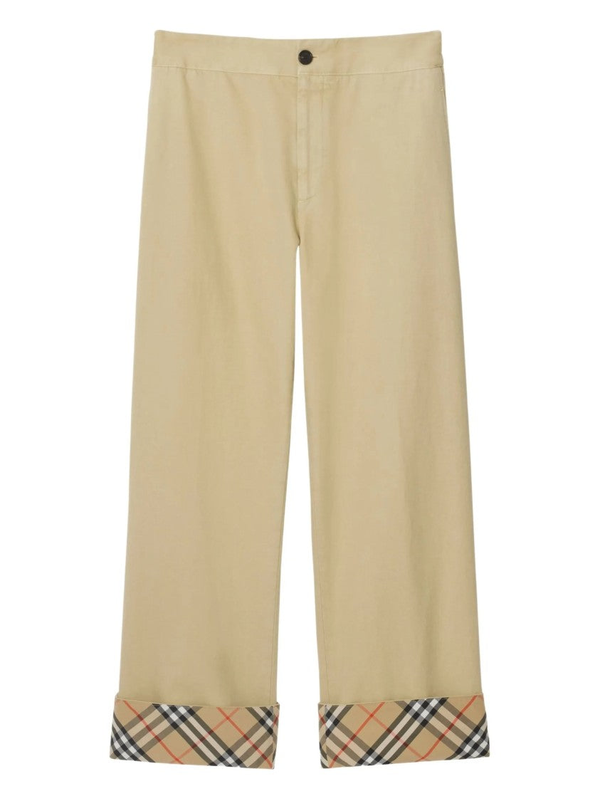 Burberry Straight-Leg Checkered Accent Neutral Pants