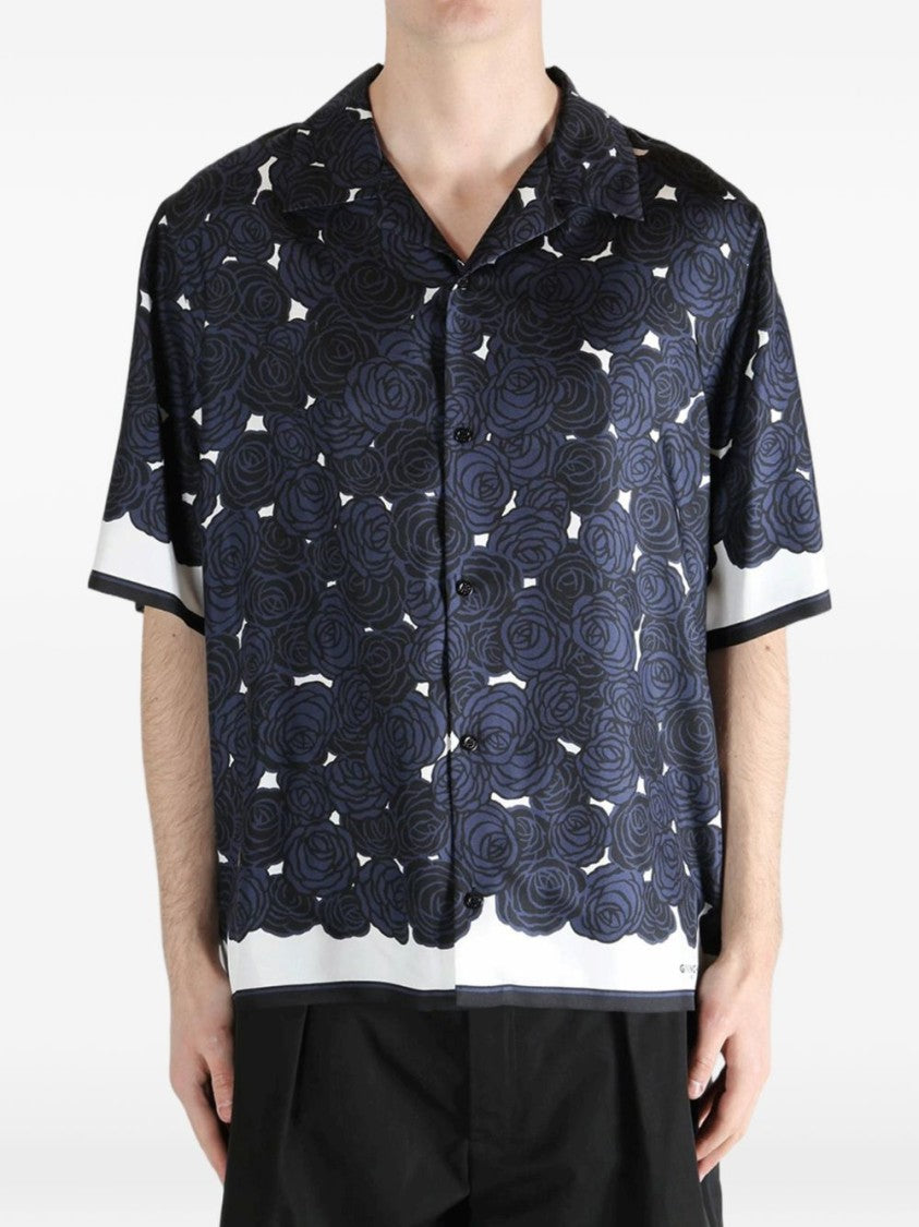 Givenchy Blue Floral Print Trim Detail Shirt