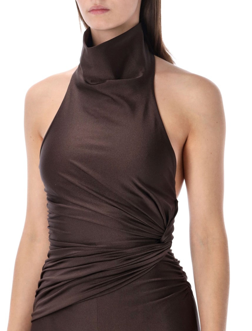 The Andamane Sculptural Black Lycra Halterneck Jumpsuit With Knot Detail