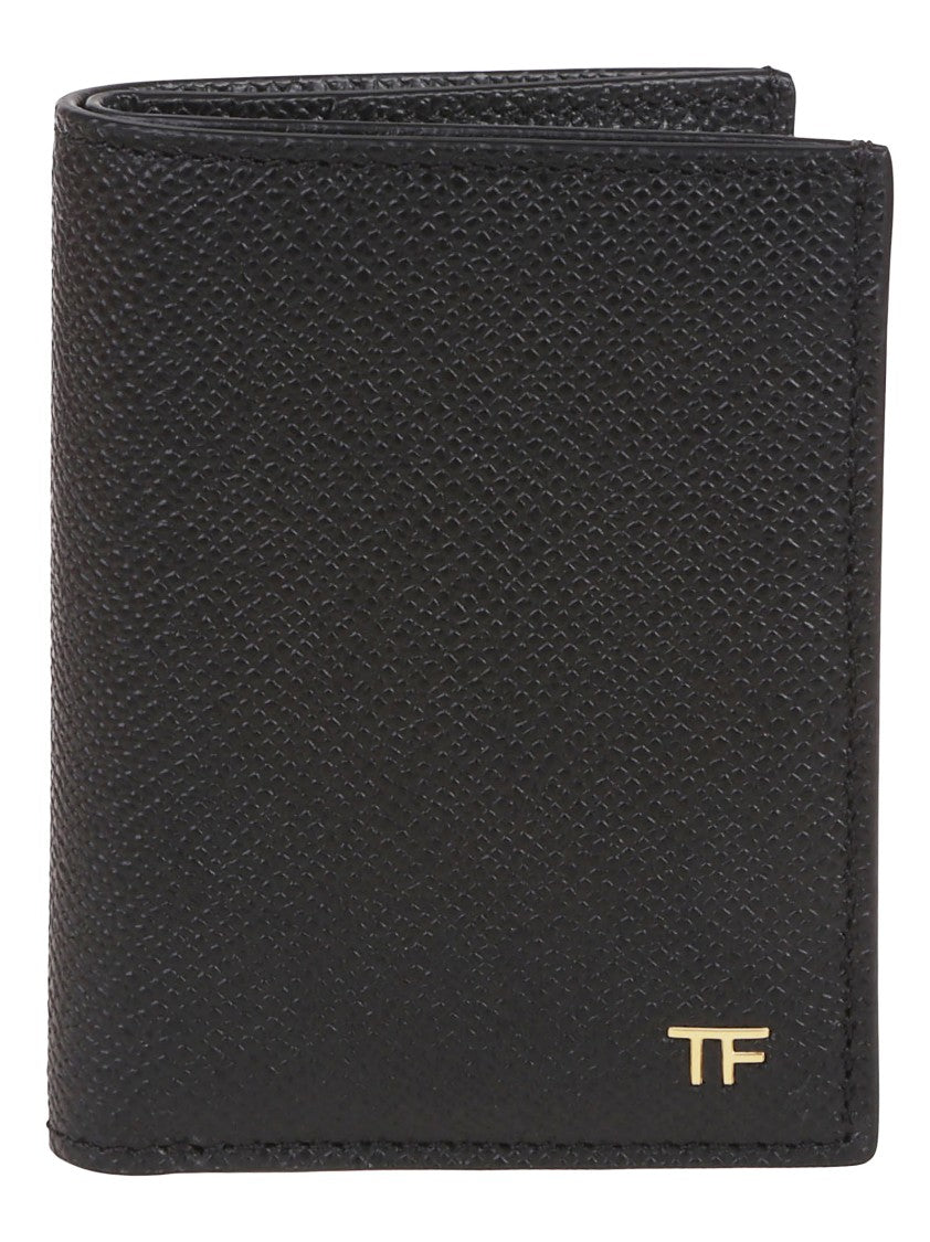 Tom Ford T Line Logo Plaque Folding Calf Leather Credit Card Holder