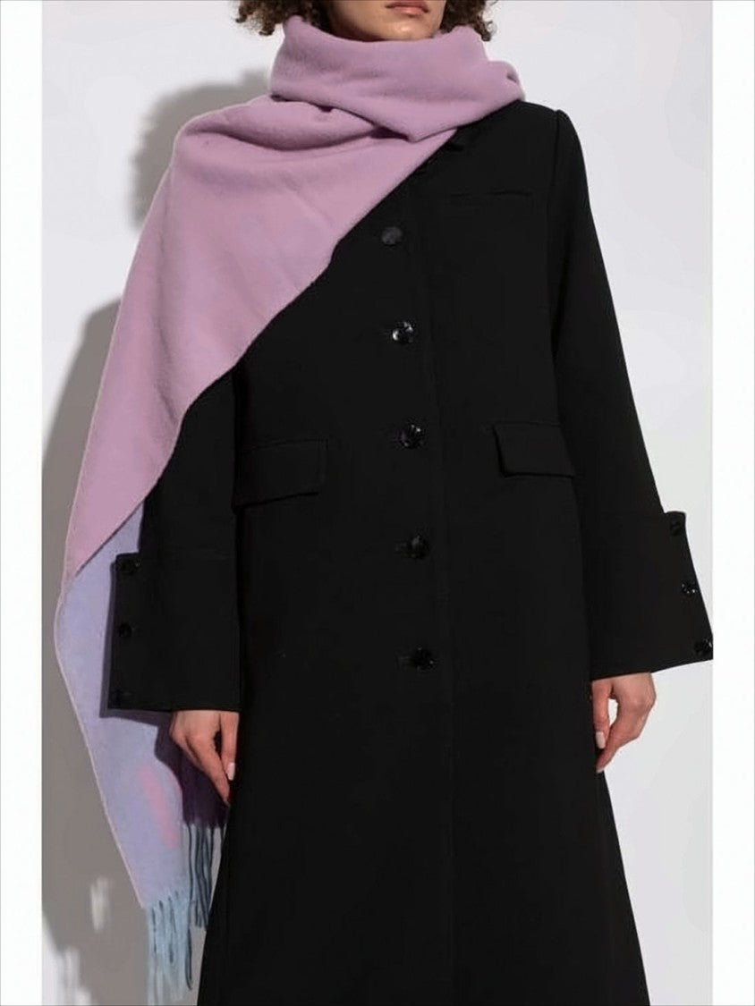 Ganni Pastel Pink Scarf With Light Blue Fringed Edges