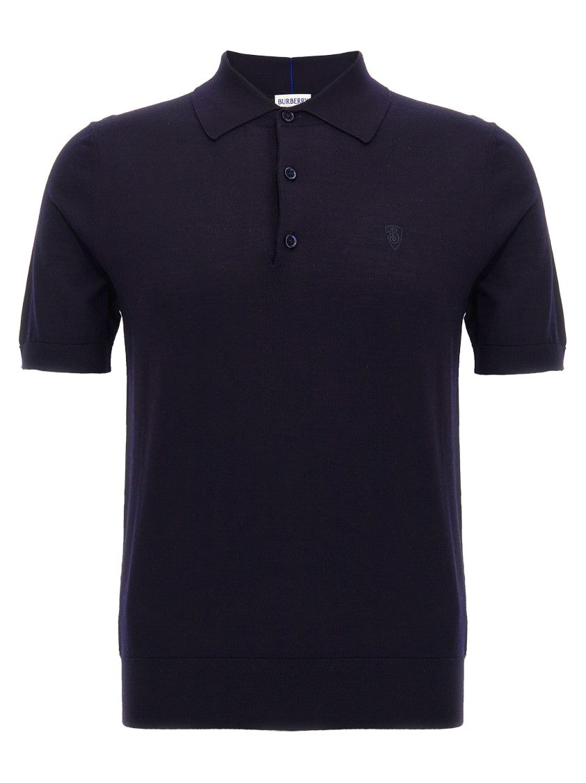 Burberry Black Wool Polo Shirt With Embroidered Accents