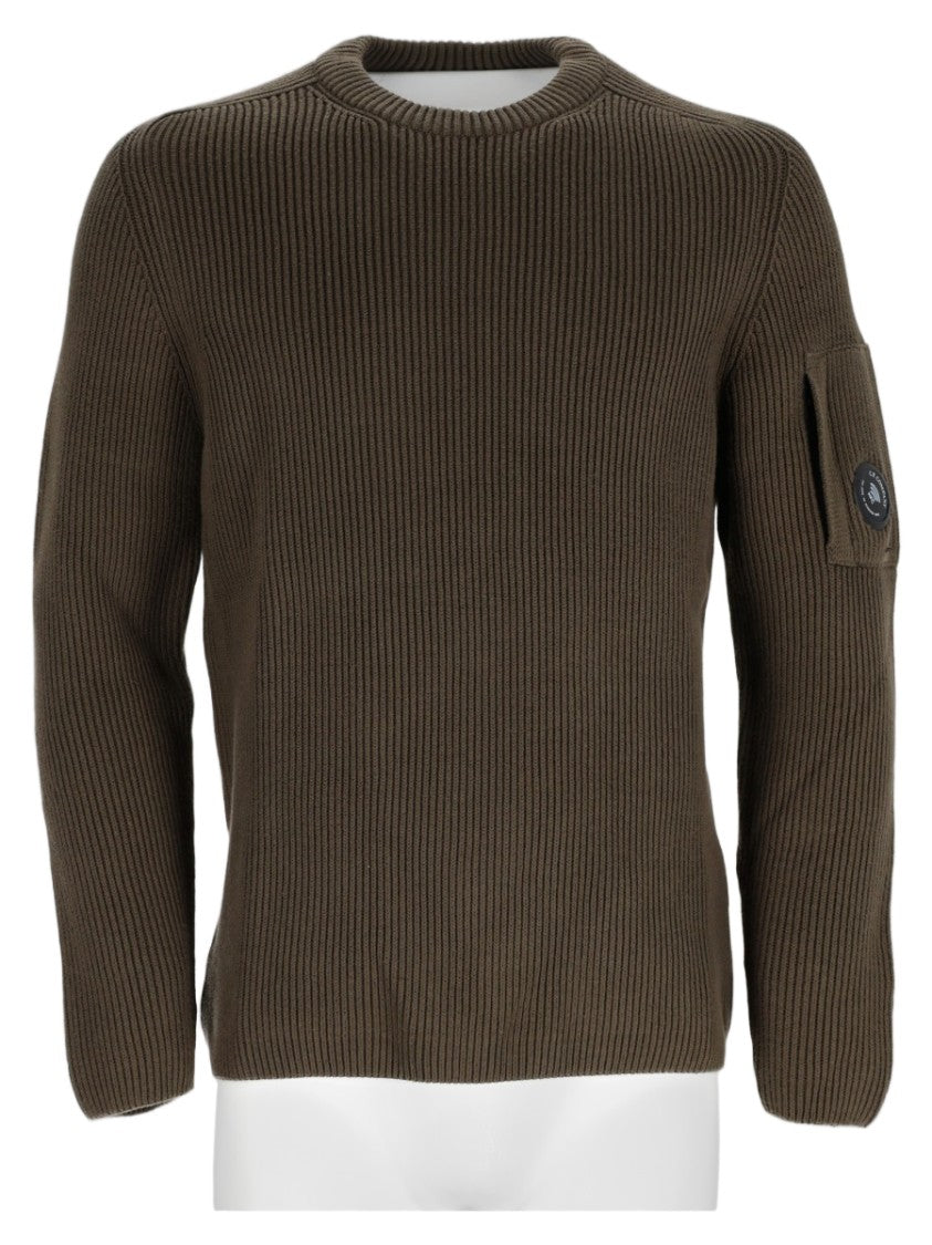 C.P. Company Green Ribbed Knit Patch Pocket Cotton-Blend Sweater