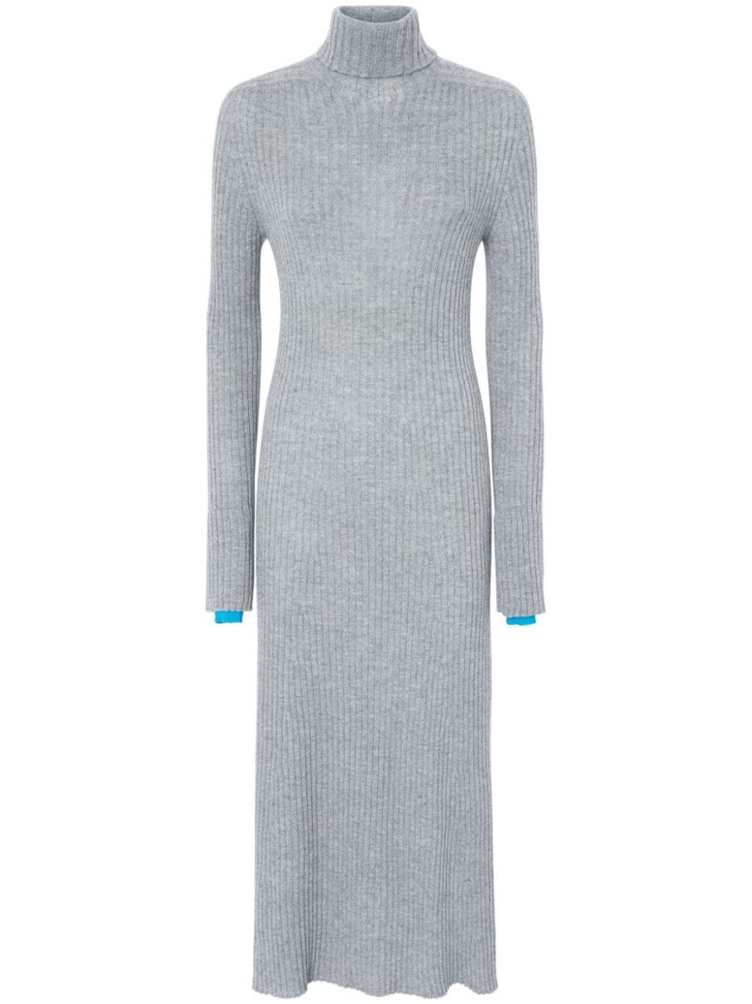 Pinko Ribbed High-Neck Grey Maxi Dress With Flow