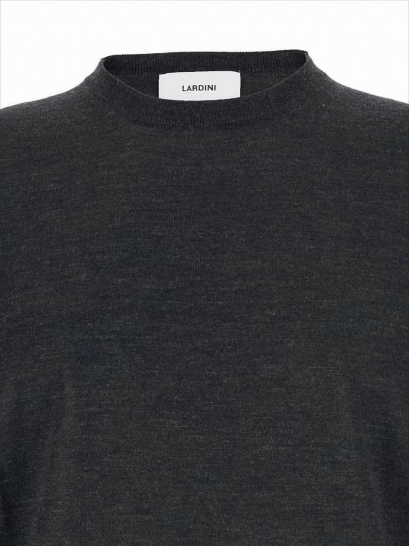 Lardini Fine-Knit Black Wool Crew Neck Sweater