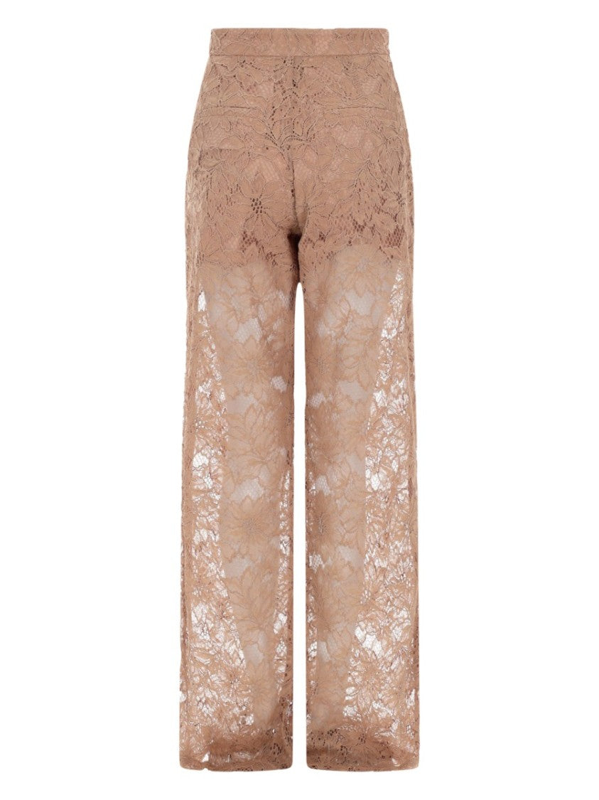 Sportmax Intricate Floral Lace Pants With High Waist And Wide Legs