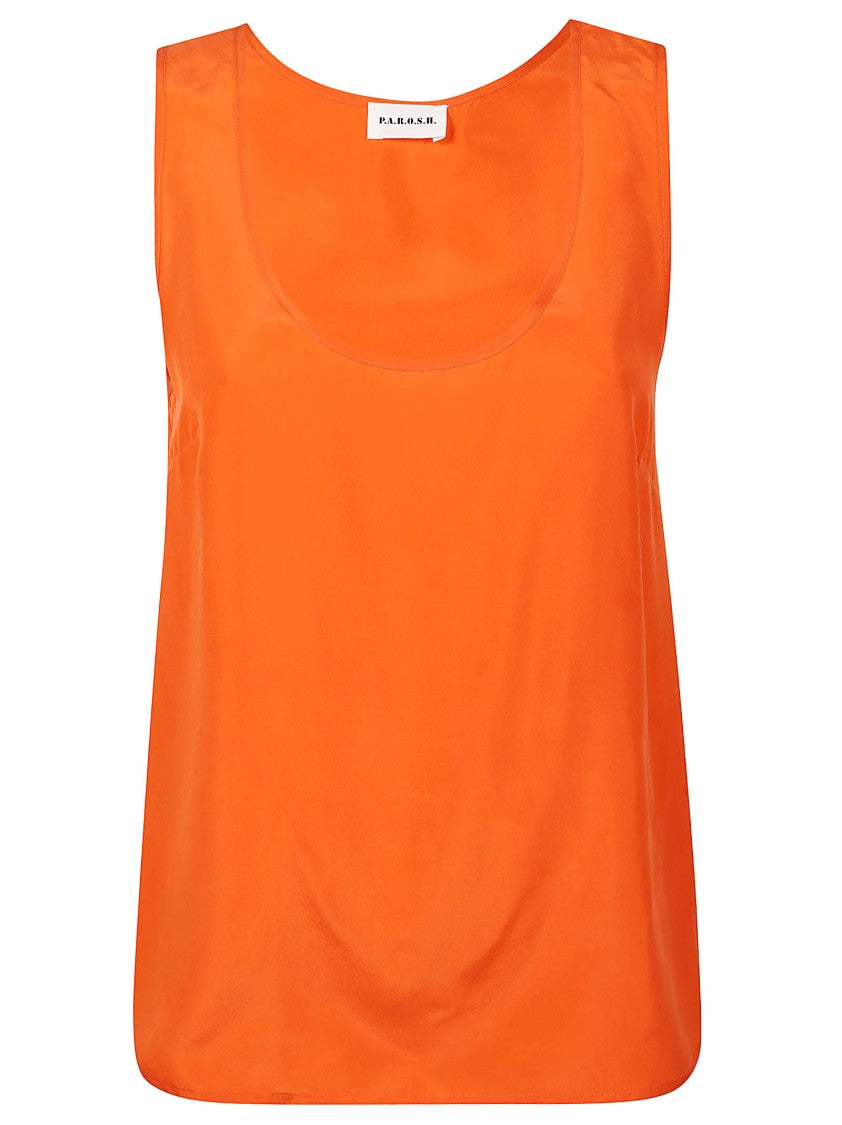 P.A.R.O.S.H. Silk Sleeveless Top With Classic Scoop Neckline