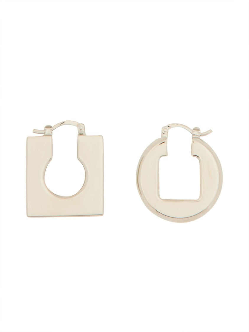 Jacquemus Asymmetric Brass Earrings With Polished Finish