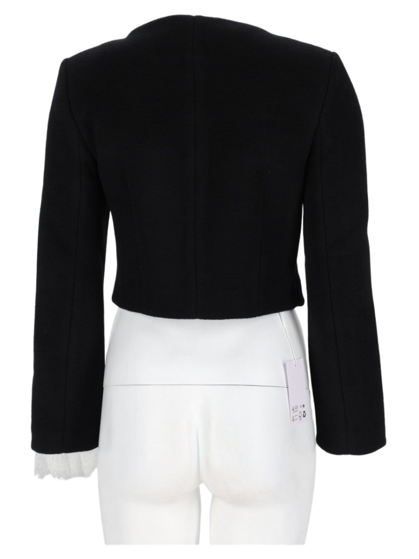 Self-Portrait Cropped Structured Jacket With Lace-Trimmed Cuffs