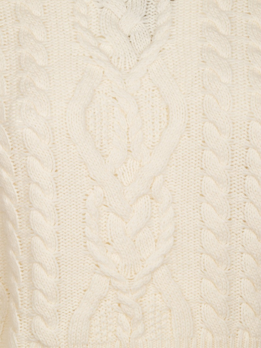 Max Mara Cropped Cable Knit Ribbed Wool Sweater