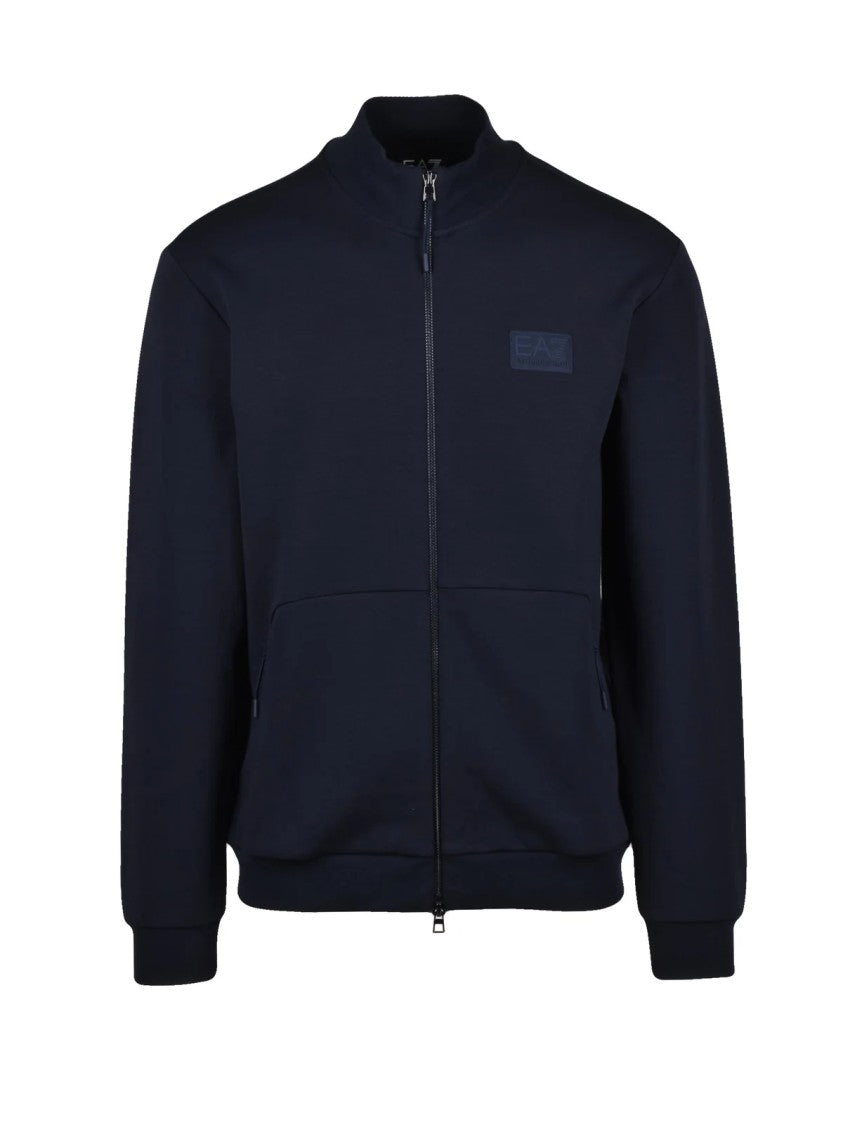 Ea7 Emporio Armani Blue Cotton Polyester Elastane Zip Sweatshirt