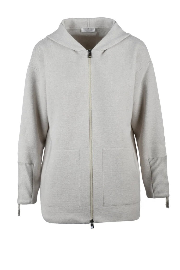 Panicale Wool Silk Cashmere Zip Cardigan - Beige