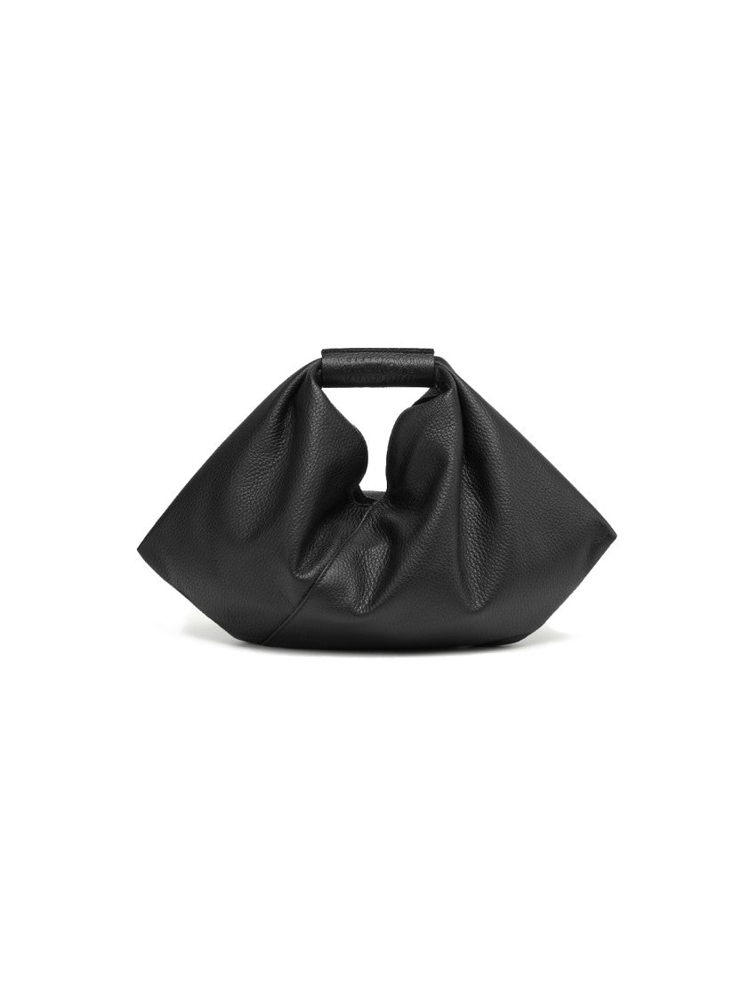 Mm6 By Maison Margiela Small Black Hammered Leather Handbag With Top Handle