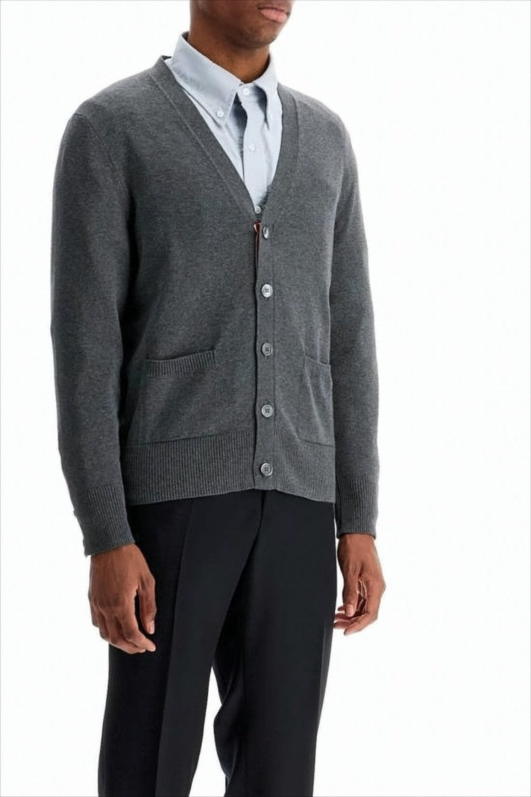 Thom Browne Classic V-Neck Cotton Cardigan With Button-Down Front