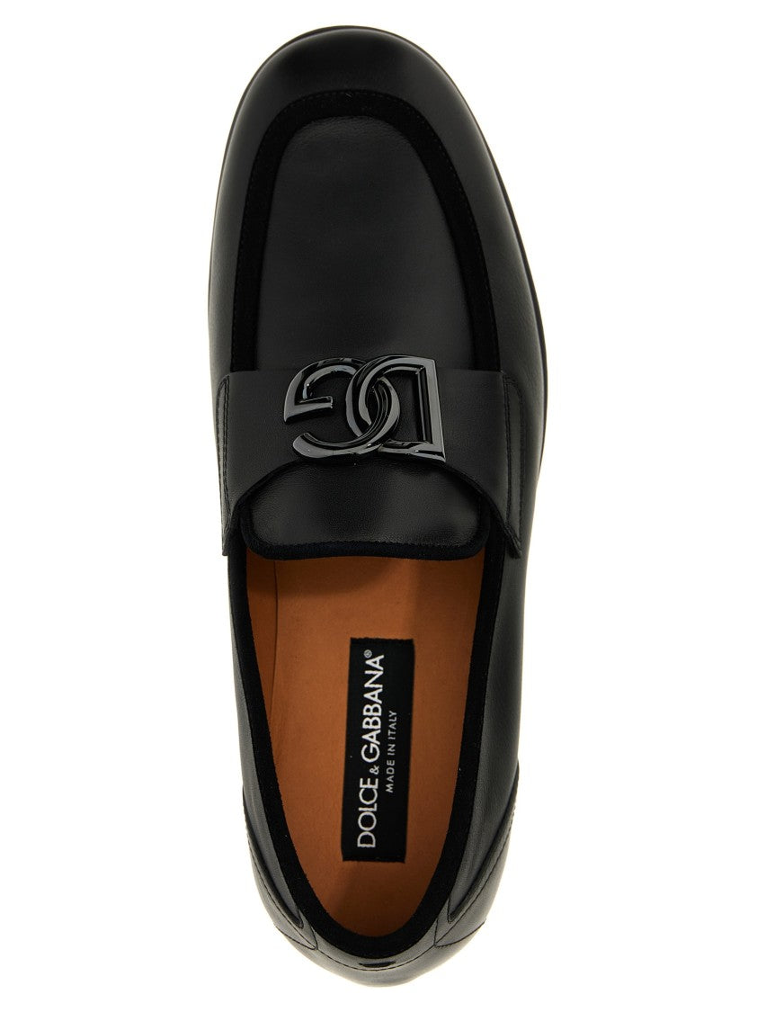 Dolce & Gabbana Logo Loafers With Suede Detail And Metal Appliqué