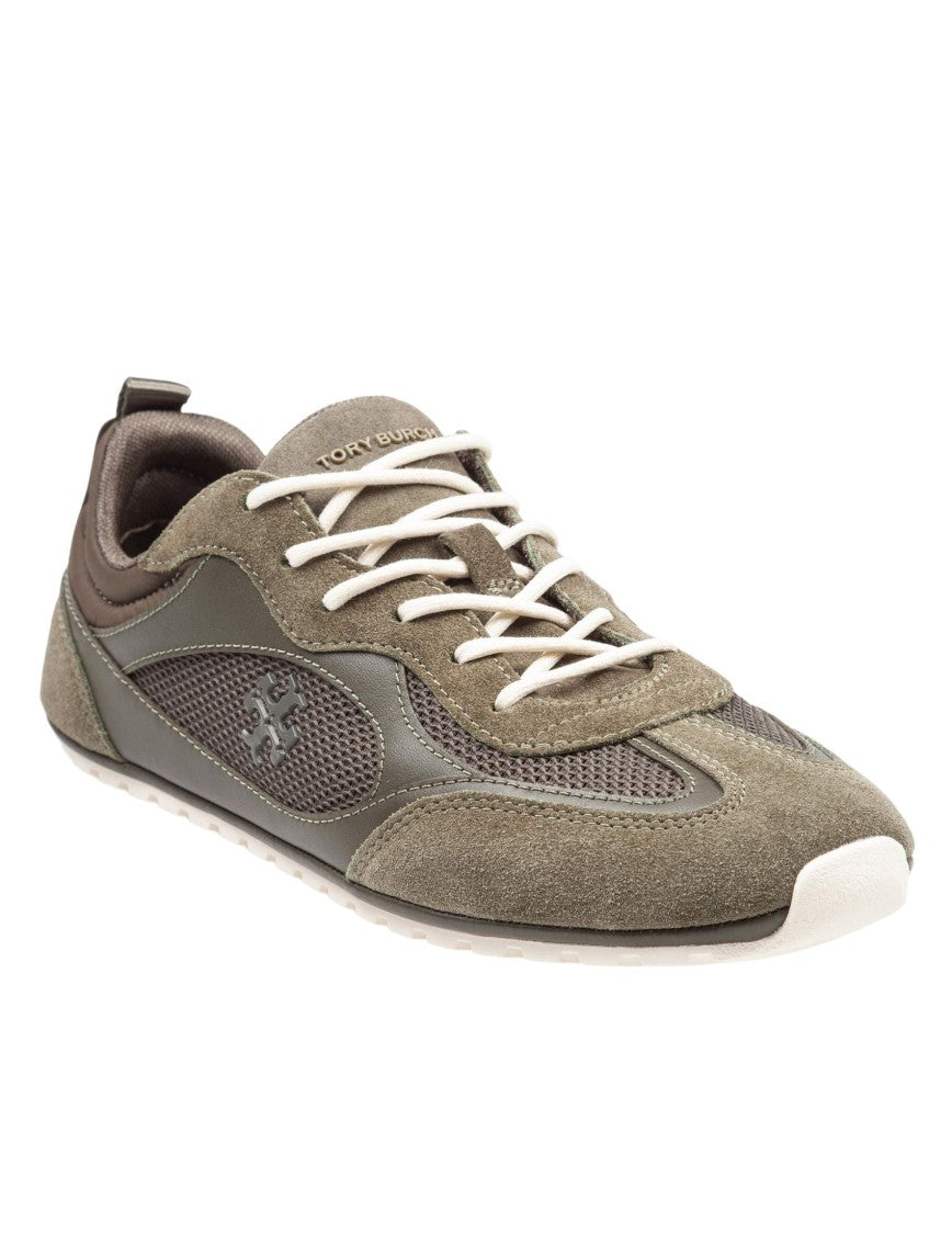 Tory Burch Field Sneakers In Olive Suede And Mesh