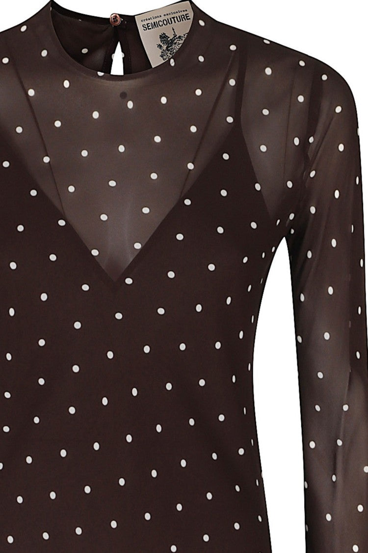 Semi Couture Connie Polka Dot Sheer Sleeve Viscose Midi Dress