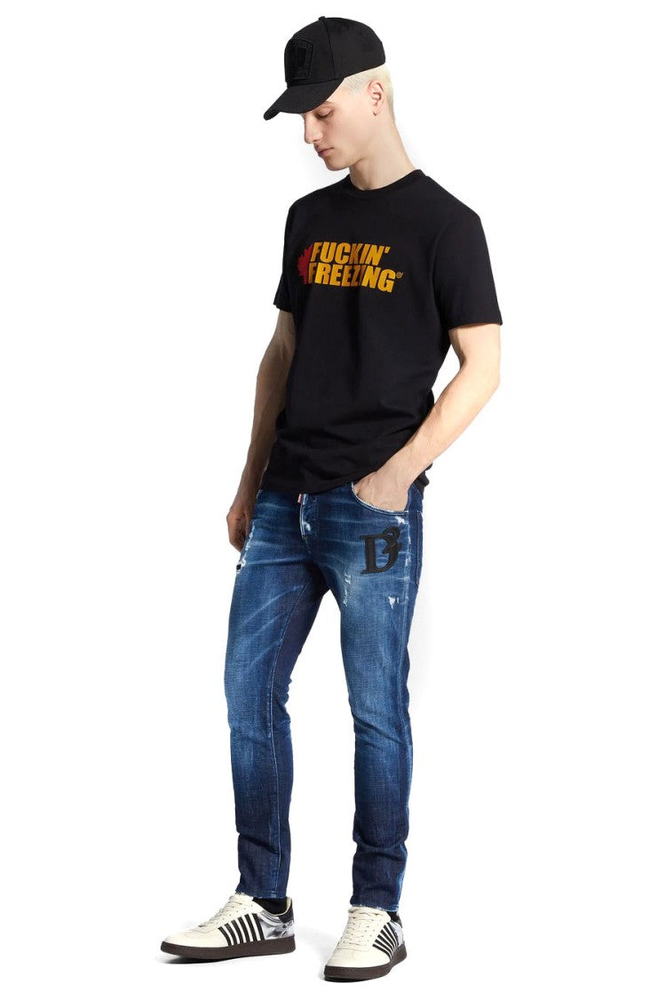 Dsquared2 Blue Distressed Dark Wash Cotton-Blend Skater Jeans