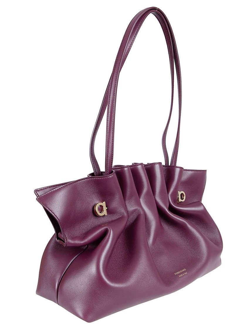 Ferragamo Gathered Lamb Leather Shoulder Bag With Versatile Straps