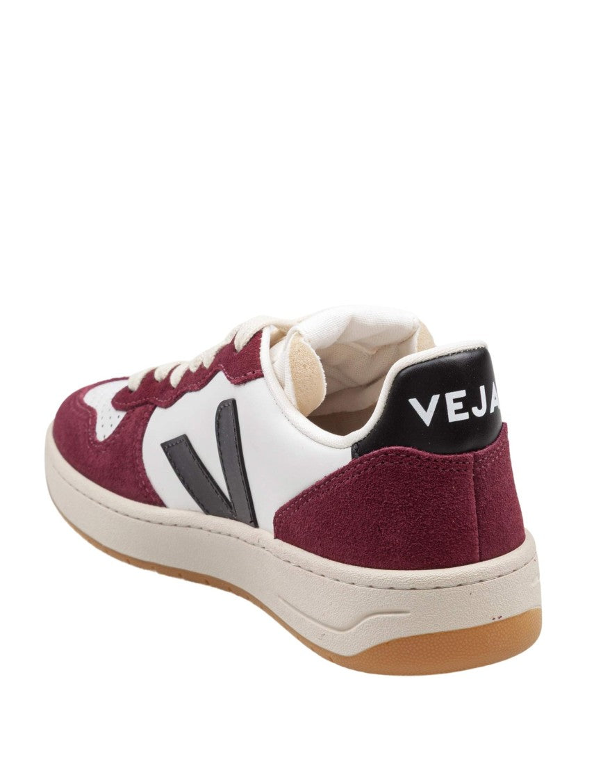 Veja V-10 Leather Sneakers In Burgundy And White