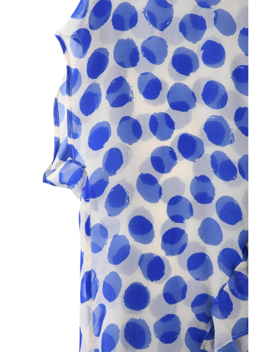 Alessia Santi Blue Voile Ruffle Detail Viscose-Silk Blouse