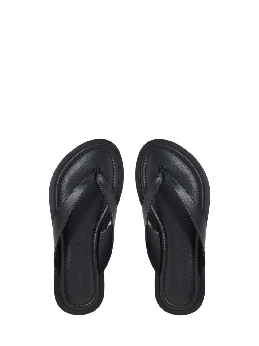 A.Emery Black Minimalist Flip-Flop Leather Sandals