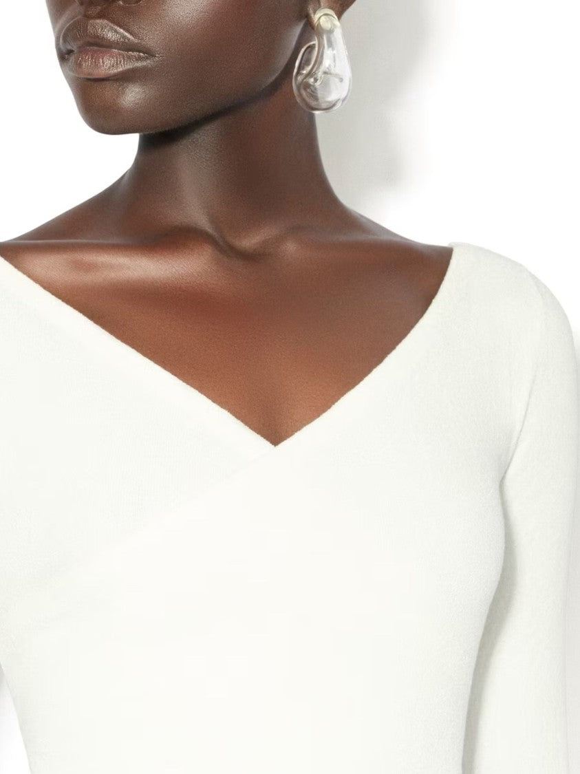 Alaïa Ivory Cropped Asymmetrical V-Neck Top