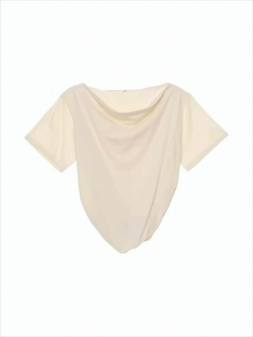 Baserange Asymmetrical Neckline Short-Sleeved Top In Organic Cotton