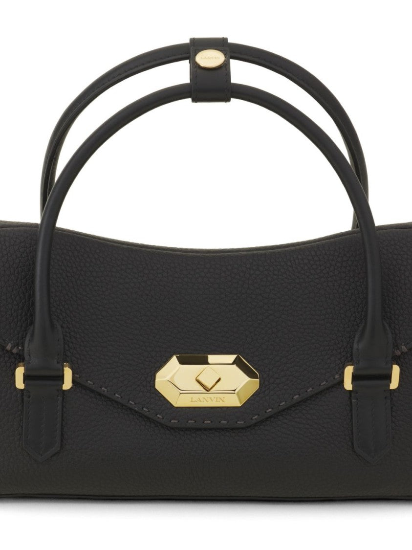 Lanvin Black Leather Top Handle Seam Bag
