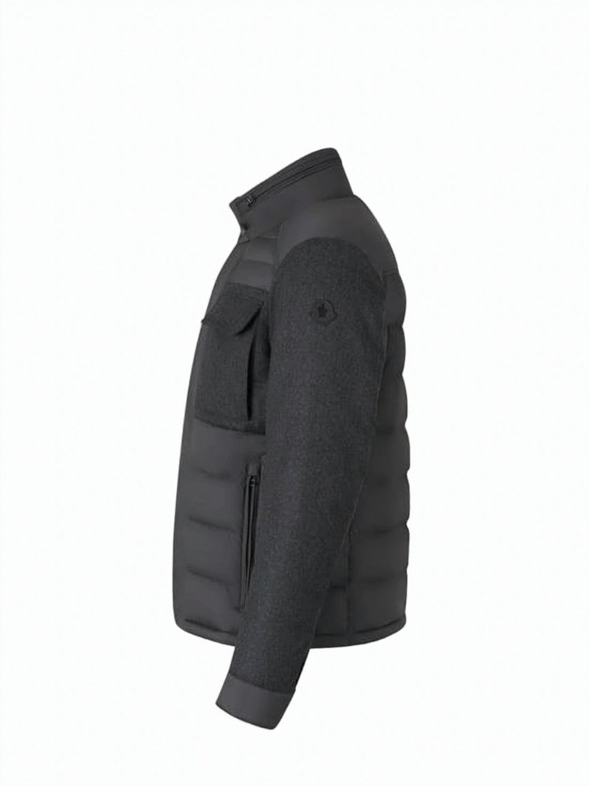Moncler Quilted Short Jacket With Contrasting Textures And Flap Pockets