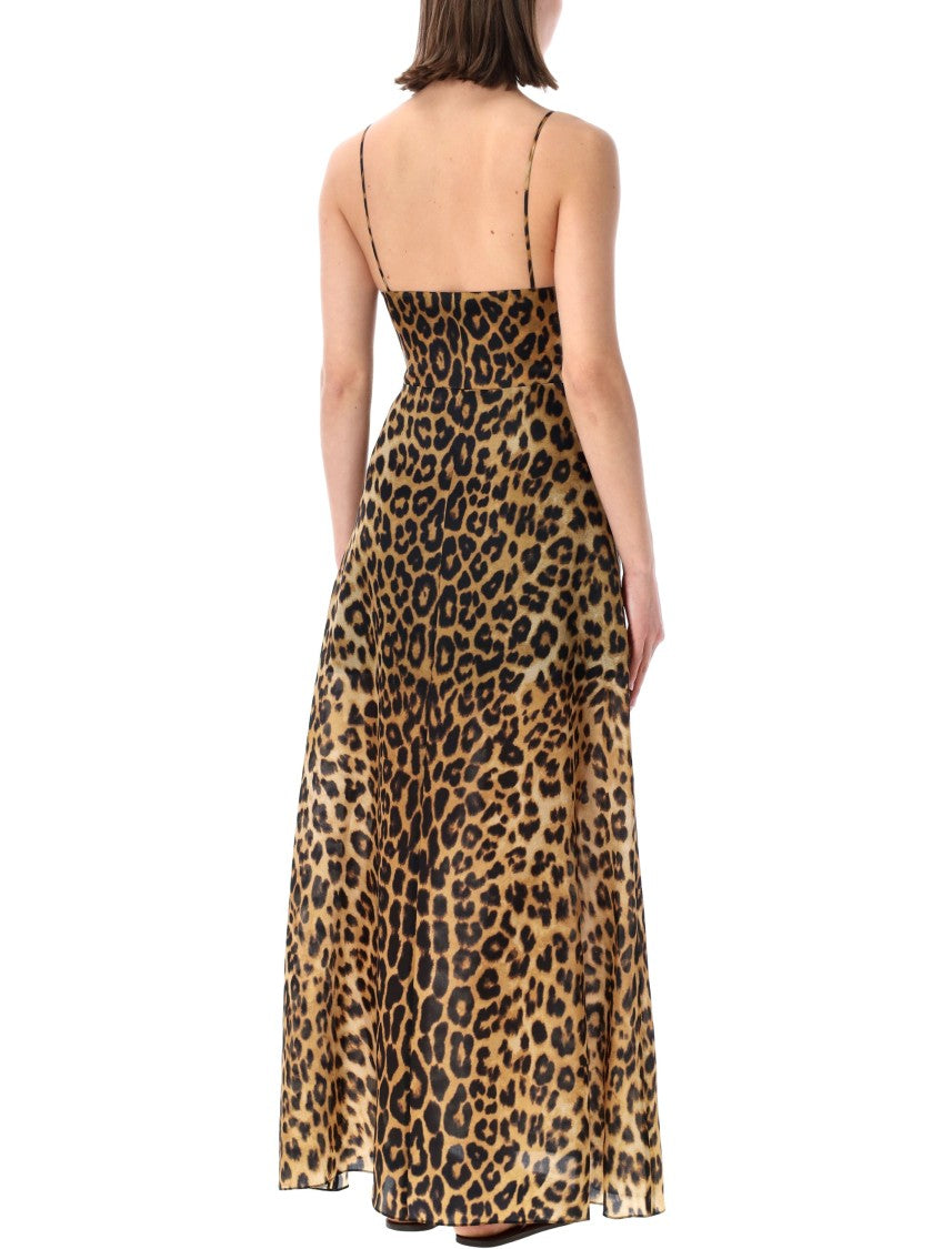Alberta Ferretti Leopard Print Organza Maxi Dress