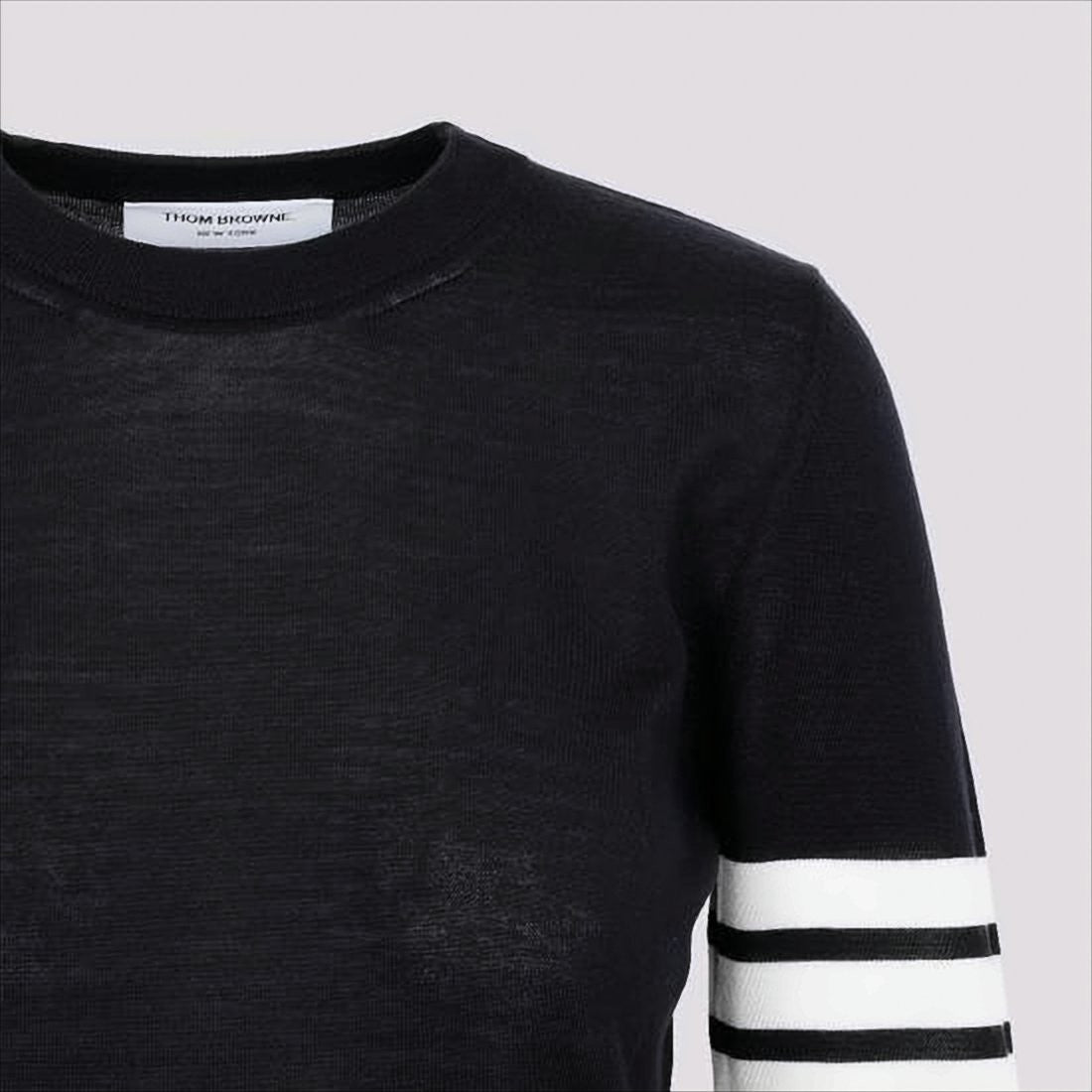 Thom Browne Long Sleeve Wool Sweater With Contrasting Stripe Detail