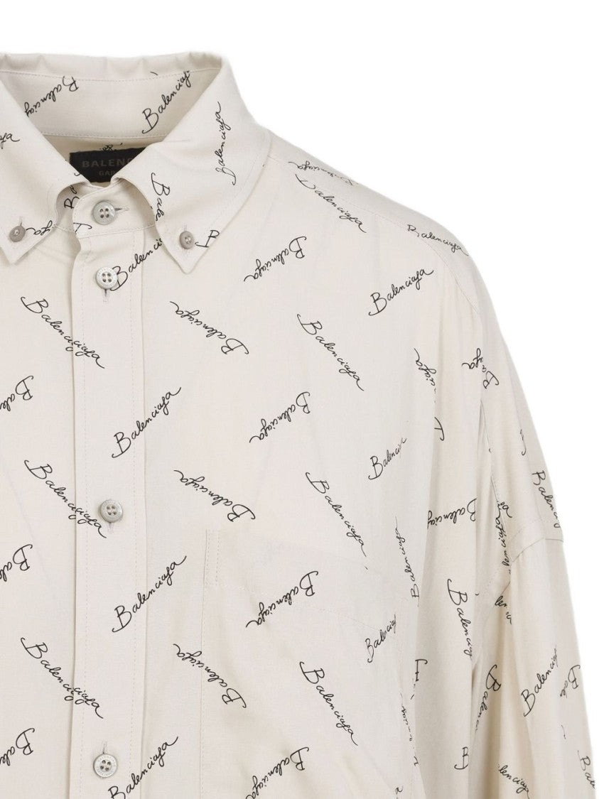 Balenciaga Light Beige Printed Shirt With Button-Down Collar