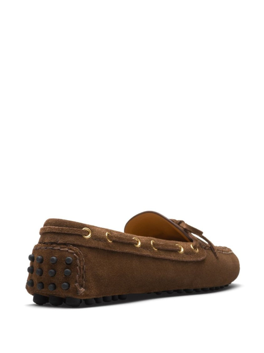 Car Shoe Barley Brown Suede Loafer With Bow Detail