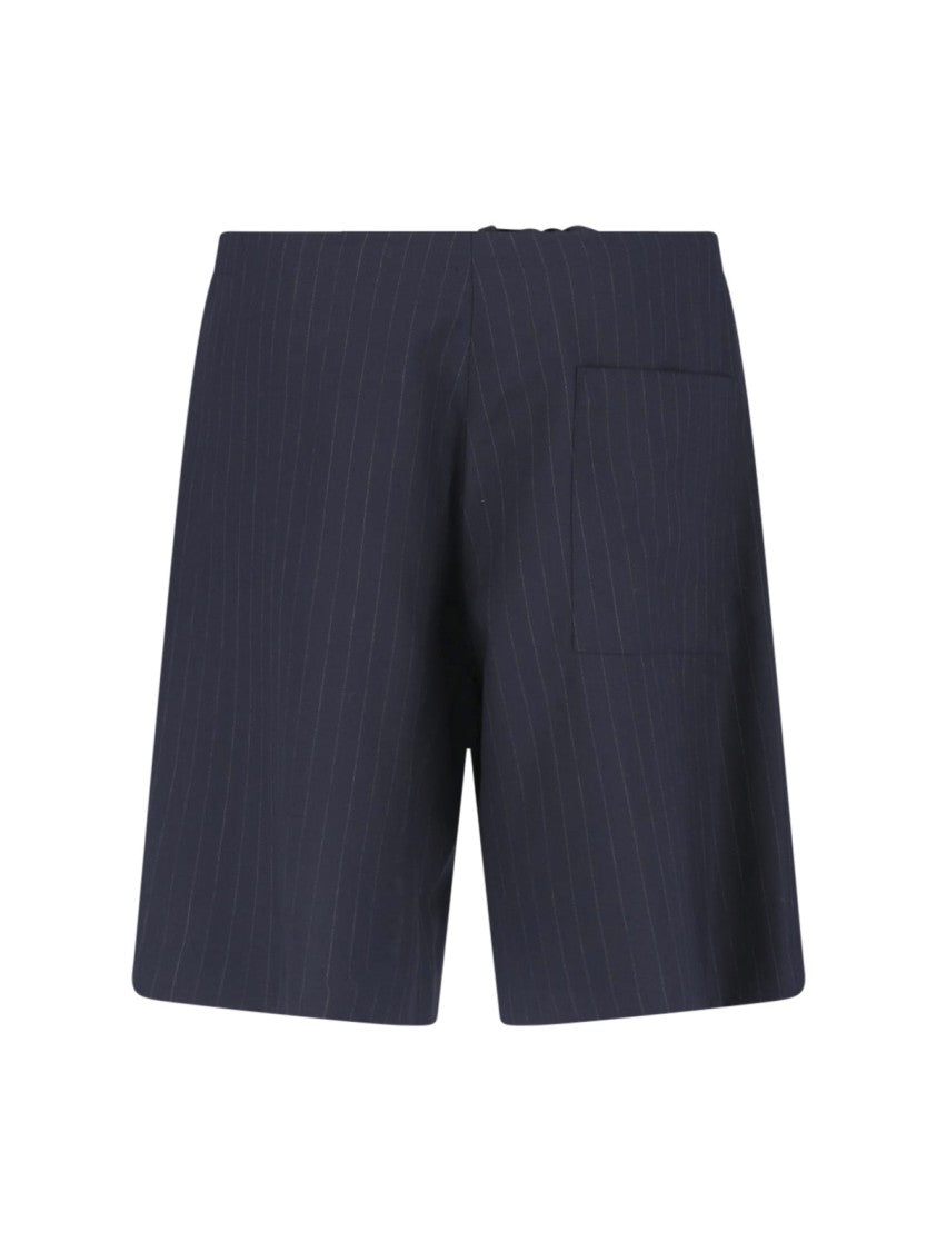 Kaptain Sunshine Navy Blue Pinstripe Mid-Rise Wool Shorts