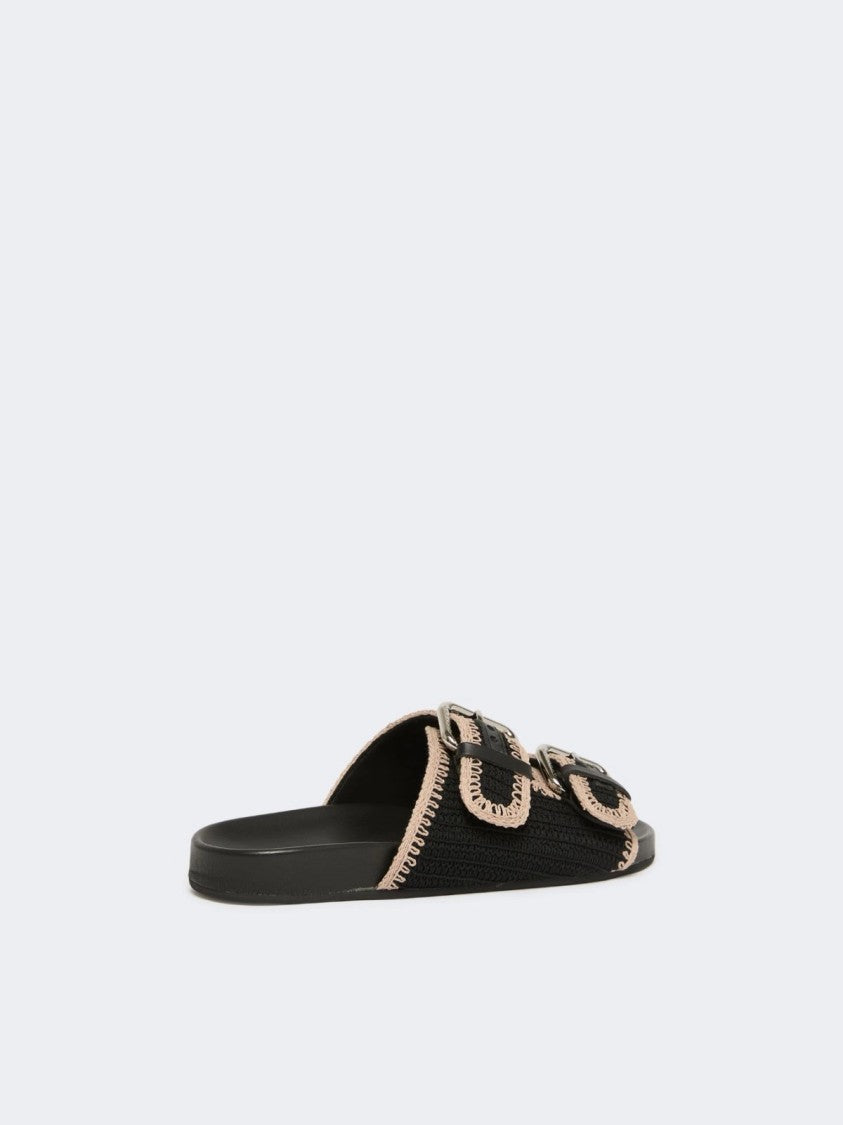 Max Mara Wide Strap Slide Sandal With Decorative Buckles