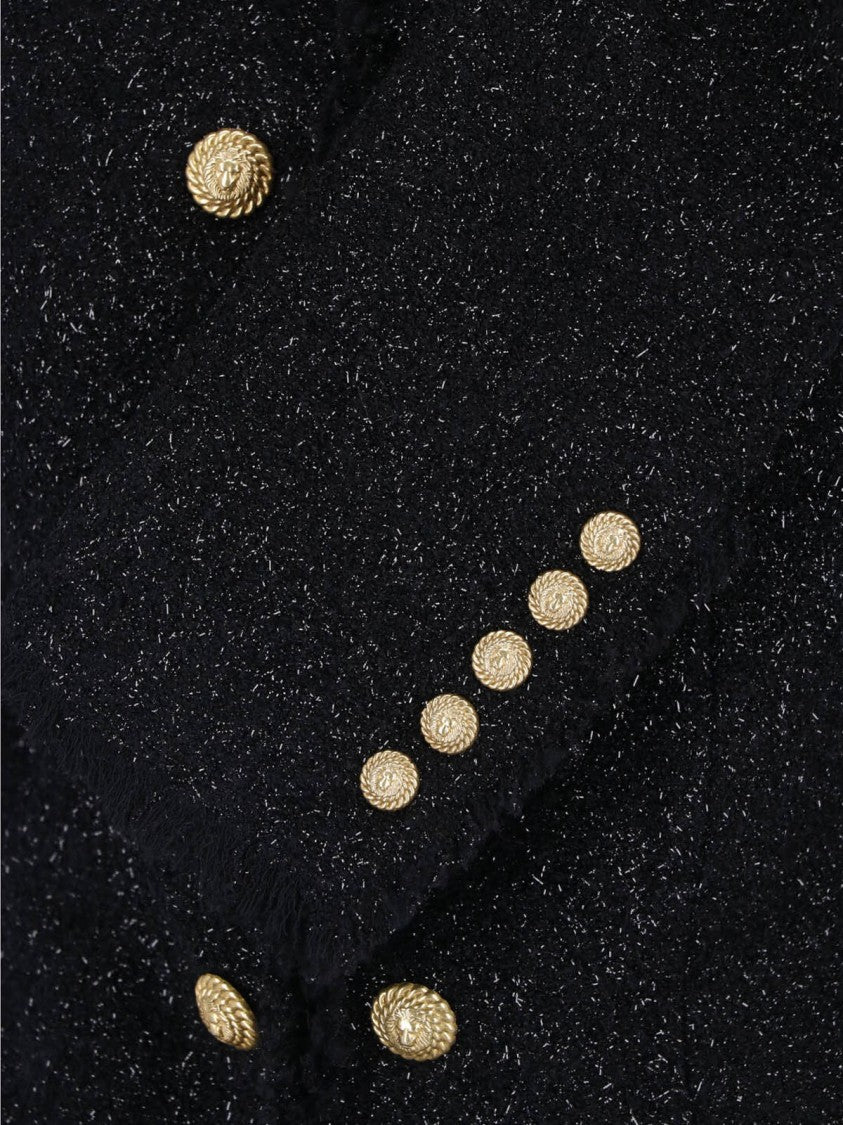 Balmain Cropped Textured Jacket With Gold Button Details