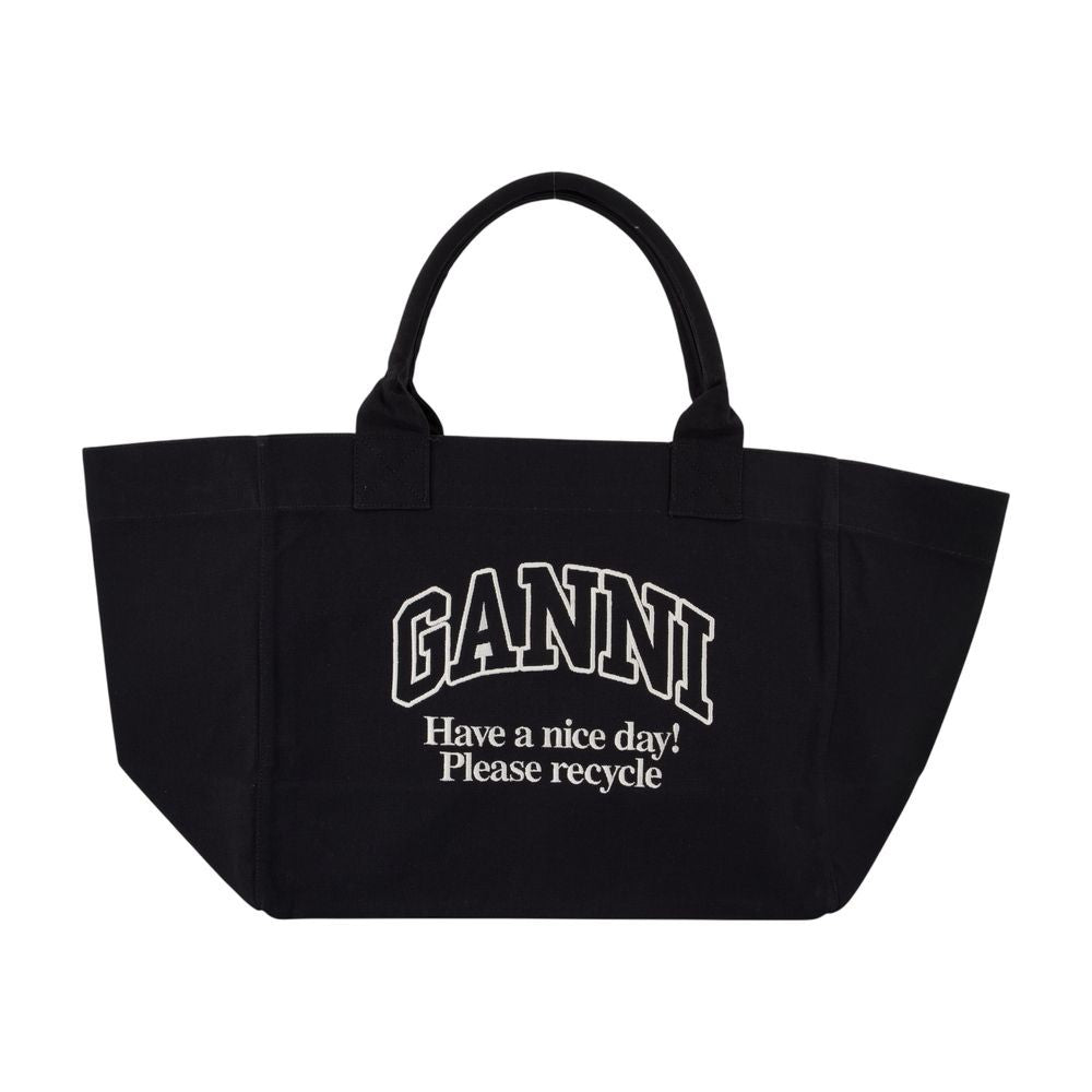 Ganni Xxl Logo Shopper Bag - Cotton - Black