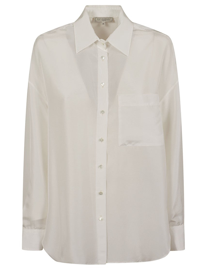 Antonelli Firenze Flowing Silk Shirt With Satin Finish And Patch Pocket