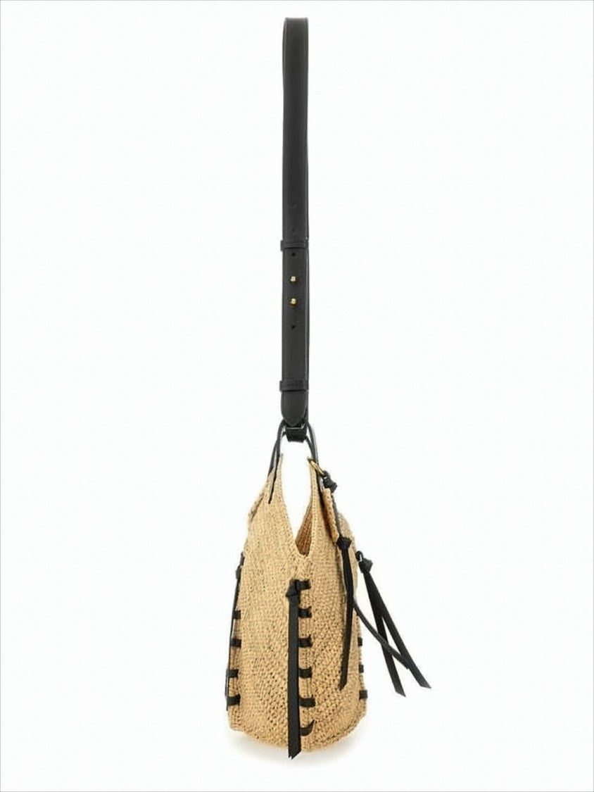 Isabel Marant Woven Raffia Shoulder Bag With Black Leather Accents