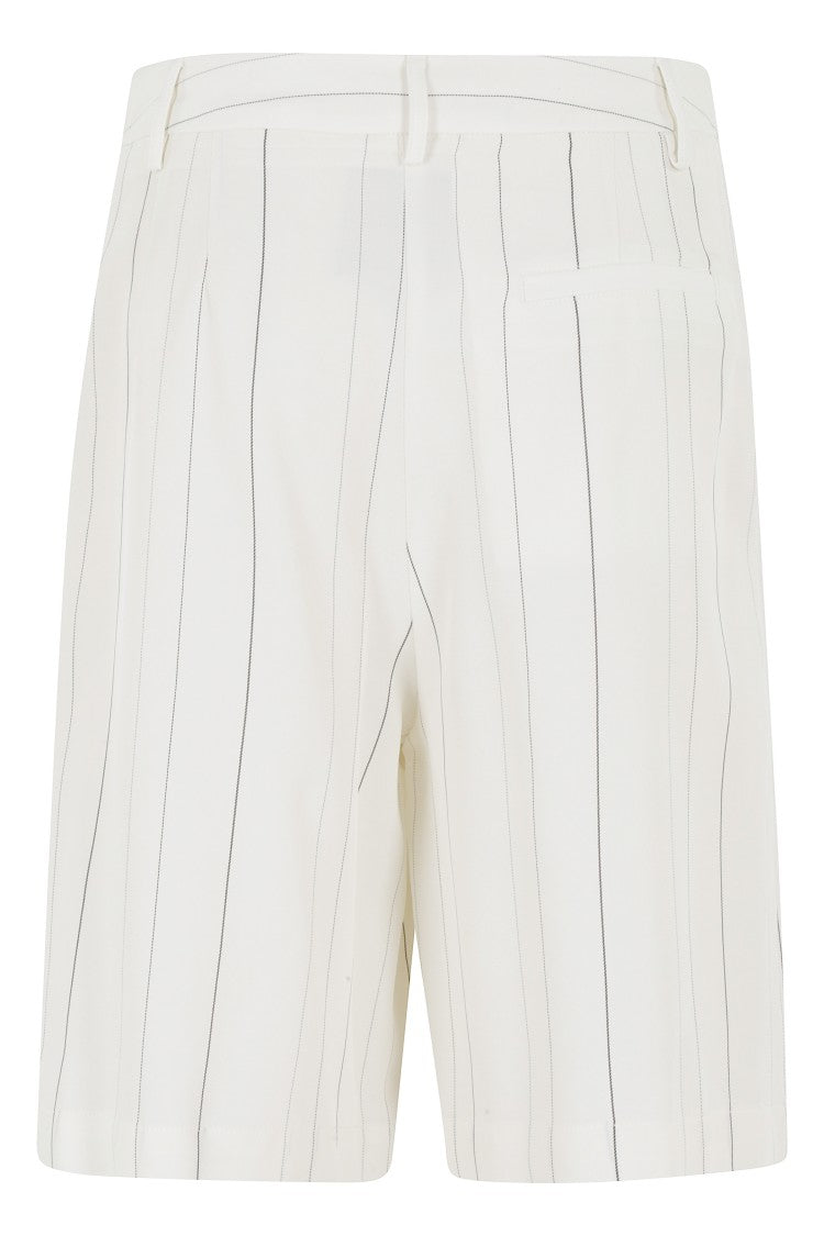 Semi Couture White Paloma Pinstriped Wool-Blend Viscose Shorts