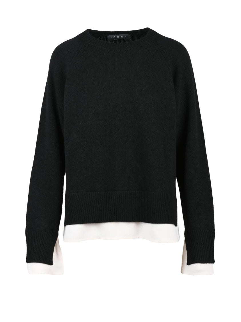 Icona Crew Neck Sweater With Tailored Shirt Insert Detail