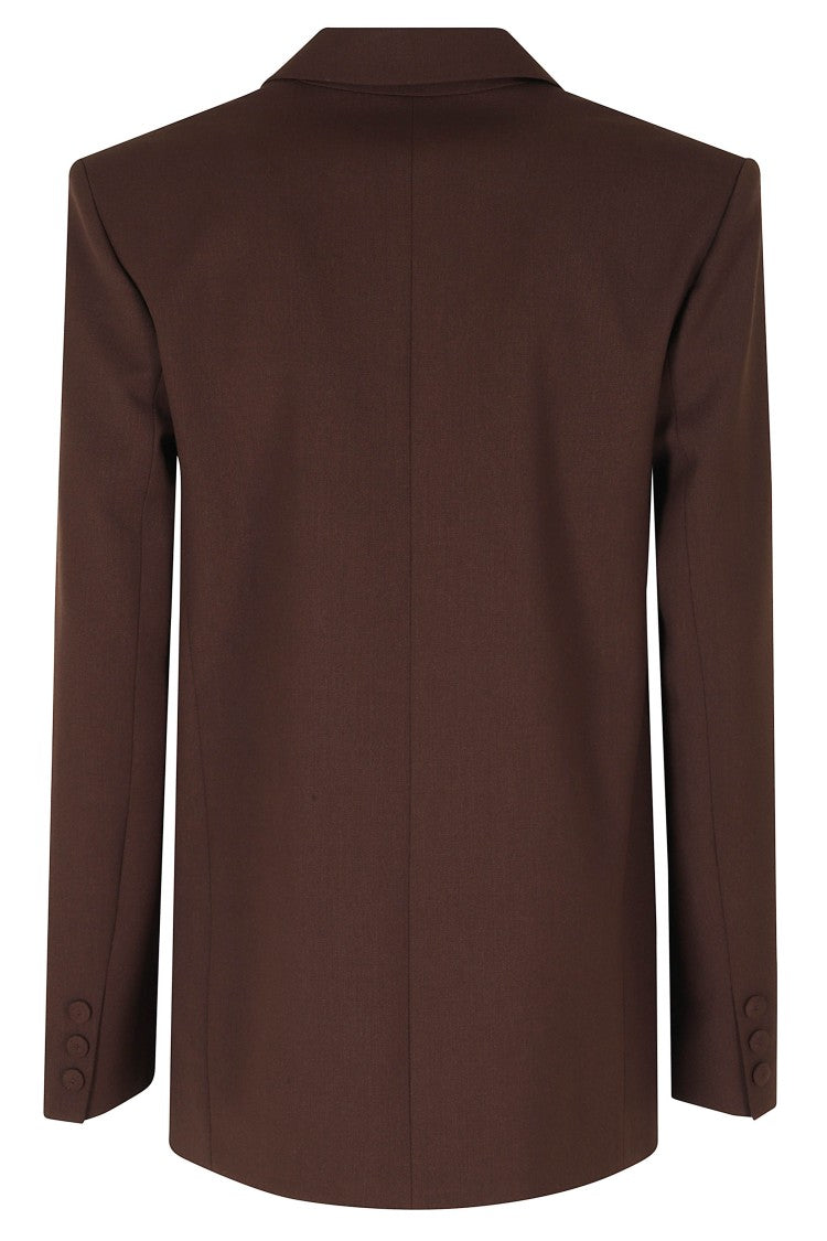 Federica Tosi Dark Brown Frescolana Double-Breasted Polyester-Blend Blazer