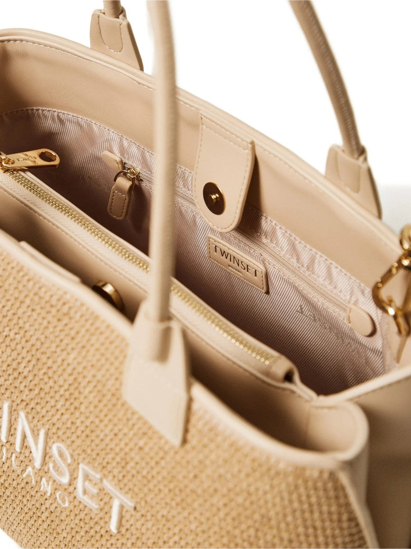 Twin-Set Beige Rectangular Woven Tote
